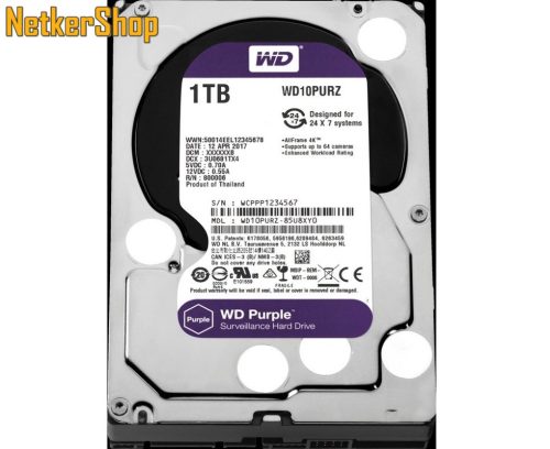 WESTERN DIGITAL WD10PURZ 1TB 64MB SATA3 5400rpm Purple Merevlemez, Winchester, HDD (3 év garancia)