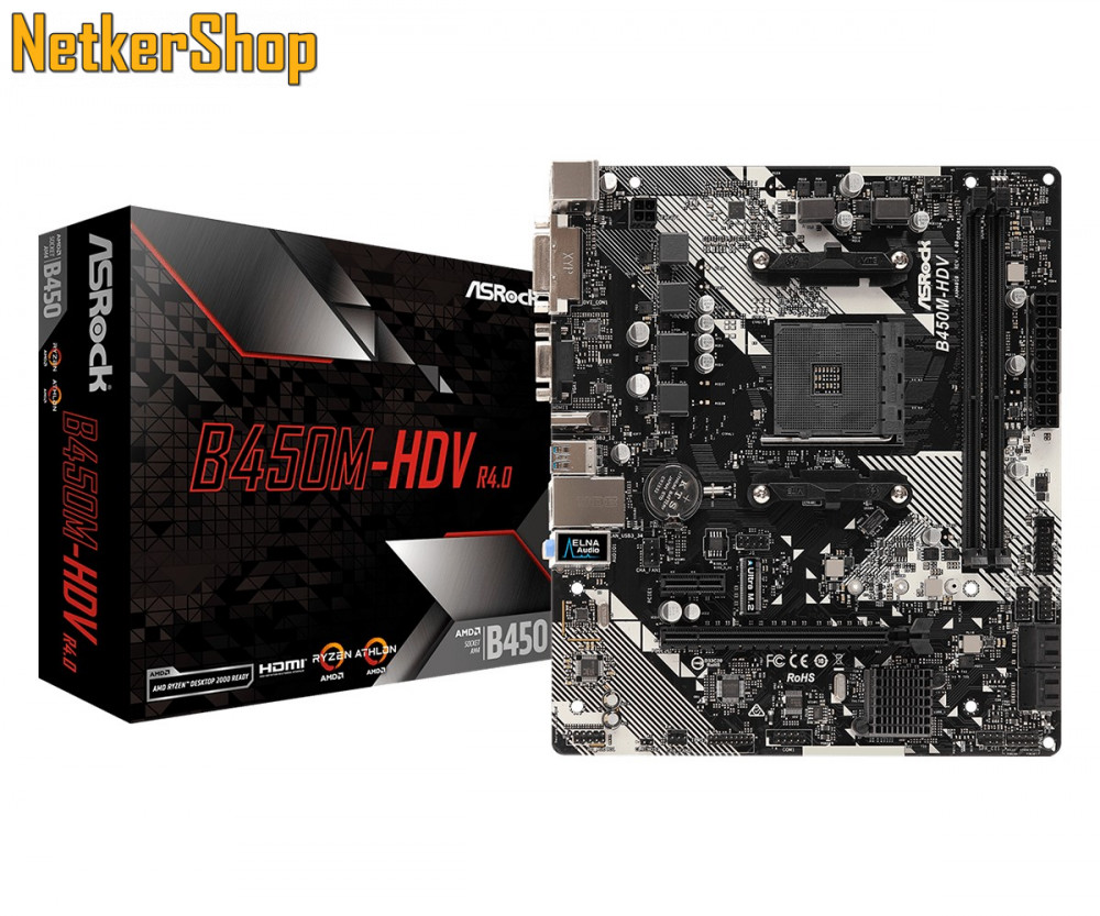 Image of ASROCK B450M HDV R4.0 AM4 2xDDR4 2933MHz 32GB 1xPCIEx16 1xPCIEx1 alaplap (2 év garancia)