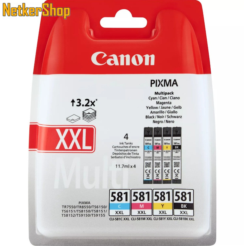 Image of Canon CLI-581XXL Multipack C,M,Y,BK (1998C005) eredeti tintapatron (1 év garancia)