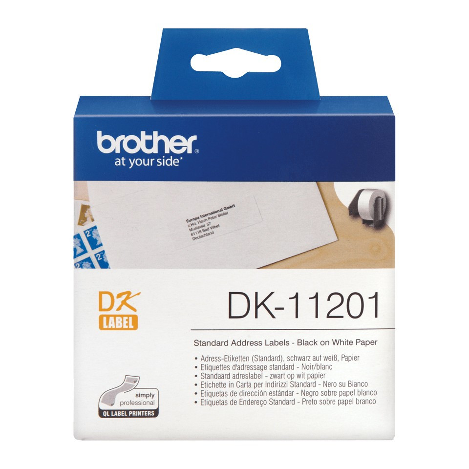 Image of Brother DK-11201 öntapadós elővágott fehér alapon fekete szalag tekercs