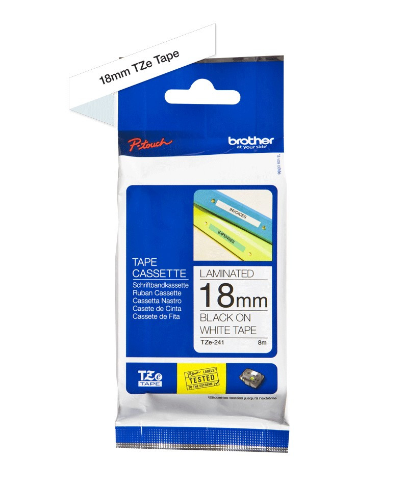 Image of Brother TZE-241 öntapadós laminált fehér alapon fekete P-touch szalag