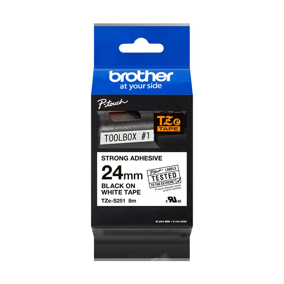 Image of Brother TZE-S251 öntapadós laminált fehér alapon fekete P-touch szalag