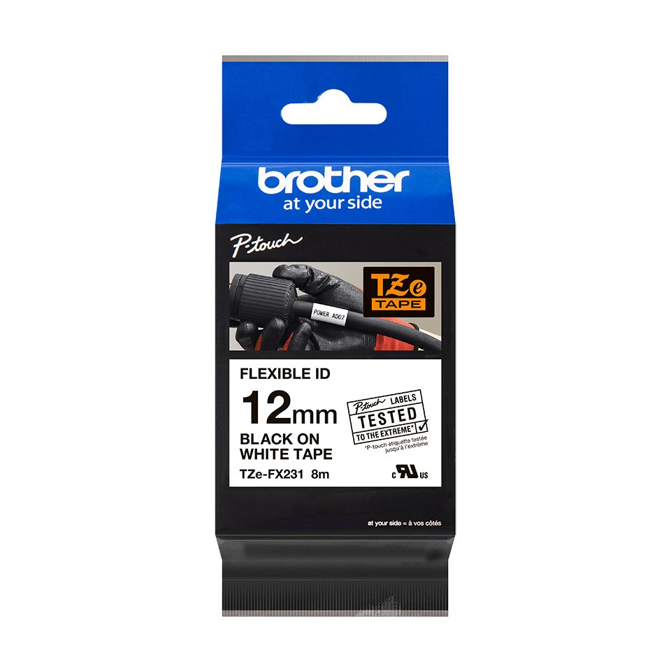 Image of Brother TZE-FX231 öntapadós flexibilis fehér alapon fekete P-touch szalag