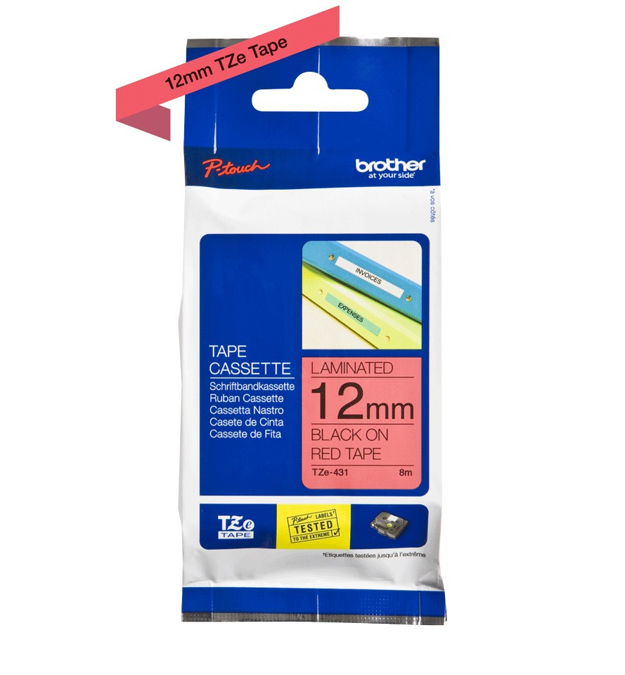 Image of Brother TZE-431 öntapadós laminált piros alapon fekete P-touch szalag