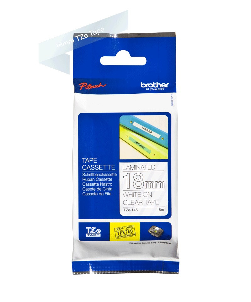 Image of Brother TZE-145 öntapadós laminált átlátszó alapon fekete P-touch szalag