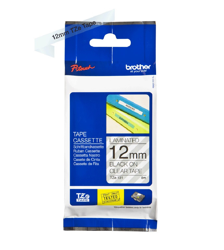 Image of Brother TZE-131 öntapadós laminált átlátszó alapon fekete P-touch szalag