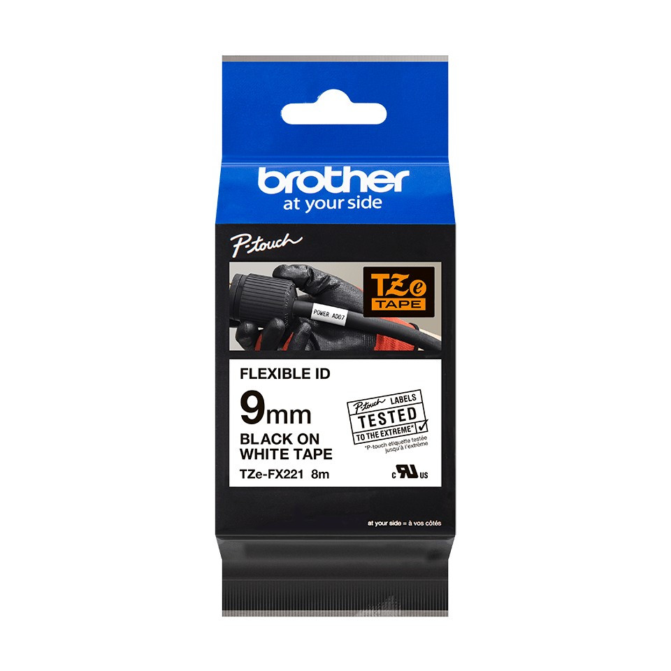 Image of Brother TZE-FX221 öntapadós flexibilis fehér alapon fekete P-touch szalag