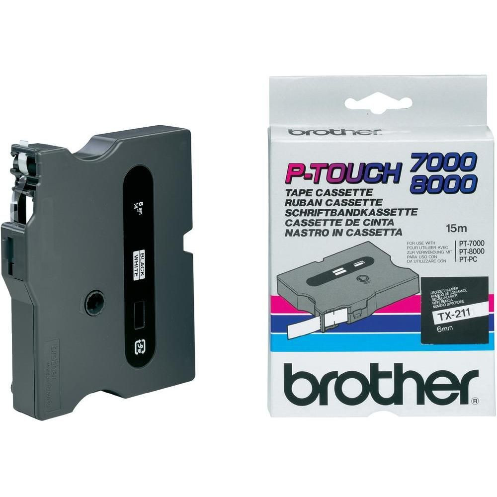 Image of Brother TX-211 öntapadós laminált fehér alapon fekete P-touch szalag