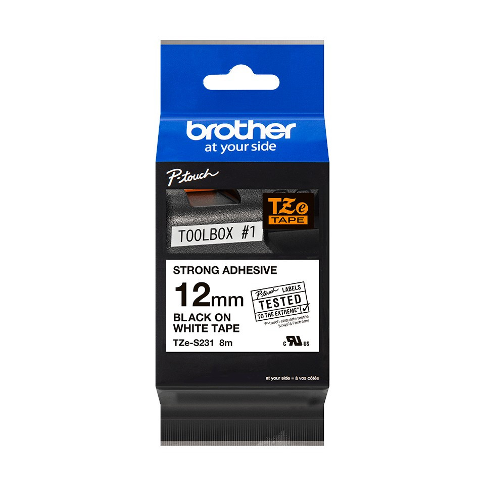Image of Brother TZE-S231 öntapadós laminált fehér alapon fekete P-touch szalag