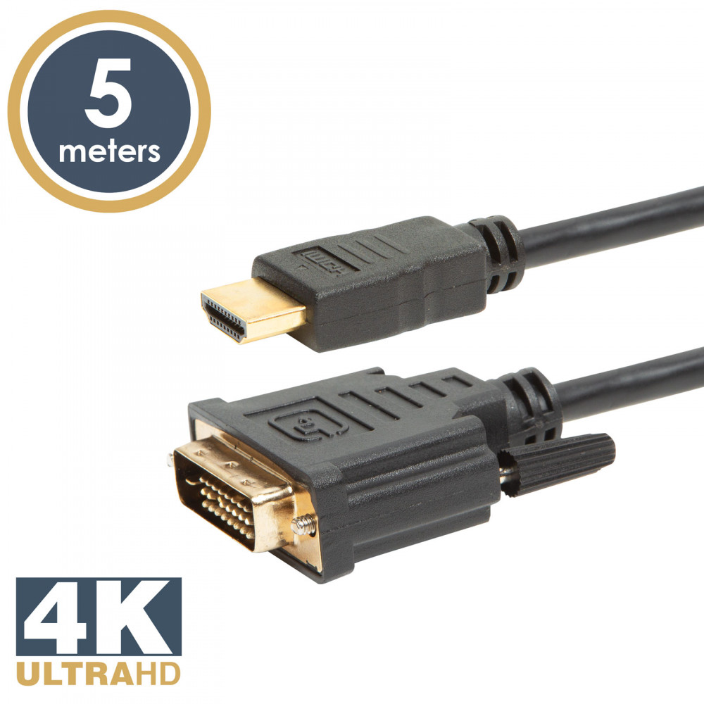 Image of Delight (20382) 5m fekete aranyozott HDMI / DVI-D (24+1) Dual Link kábel