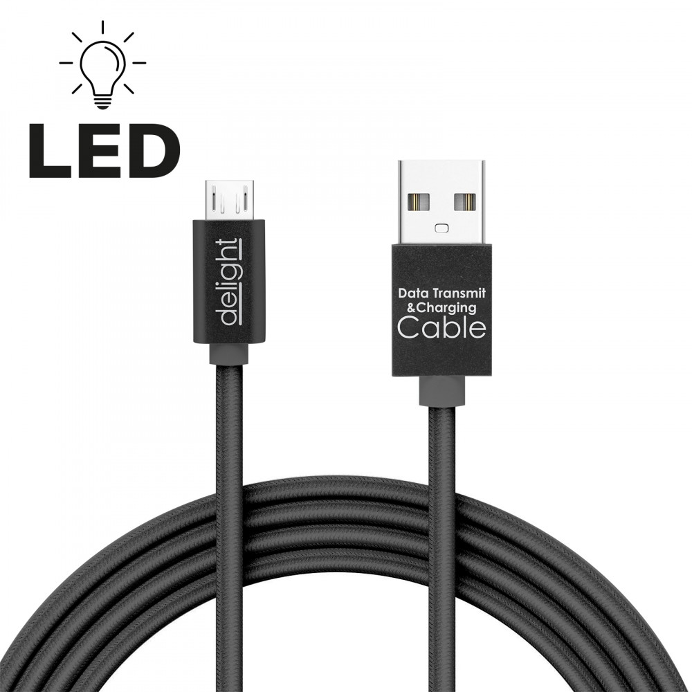 Image of Delight (55442M-BK) 1m LED fekete USB-A / microUSB-B kábel