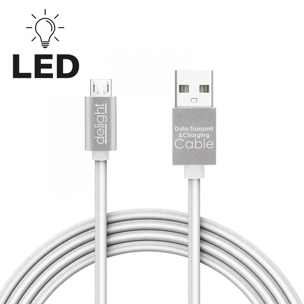 Image of Delight (55442M-BK) 1m LED fehér USB-A / microUSB-B kábel