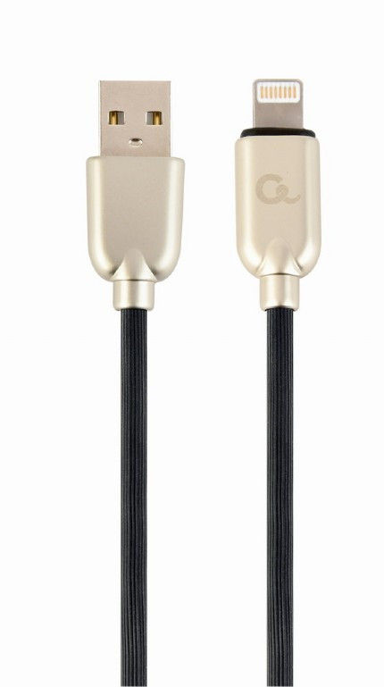Image of Gembird (CC-USB2R-AMLM-2M) 2m fekete gumis USB2.0 / Lightning kábel