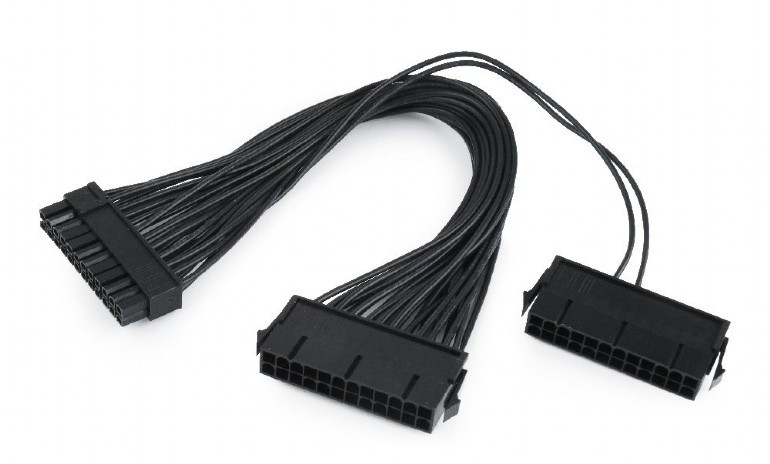 Image of Belső dual tápkábel hosszabbító 24pin 0.3m fekete Gembird (CC-PSU24-01)