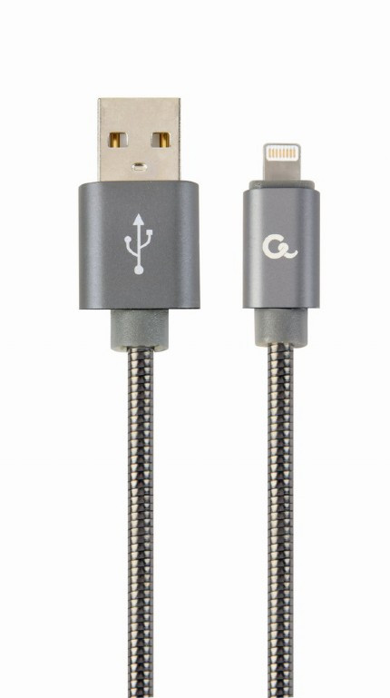 Image of USB / Lightning töltő kábel 1m szürke spirál Gembird (CC-USB2S-AMLM-1M-BG)