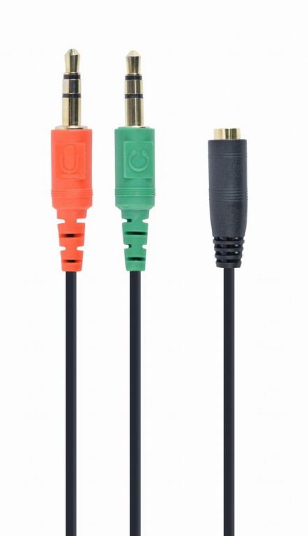 Image of 3.5mm jack 4-pin anya / 2x3.5mm jack audio adapter kábel 0.2m fekete Gembird (CCA-418)
