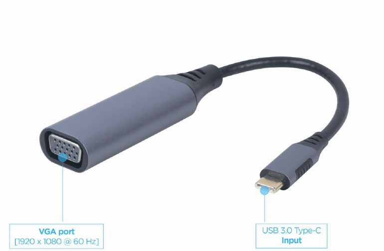 Image of USB-C 3.0 / VGA adapter kábel 0.15m szürke Gembird (A-USB3C-VGA-01)
