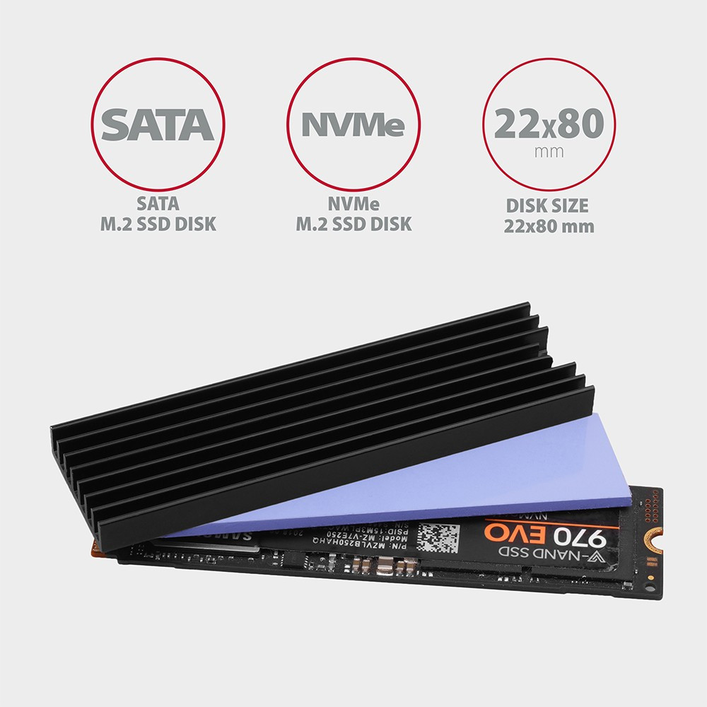 Image of M.2 SSD hűtő passziv fekete 6mm AXAGON (CLR-M2L6)