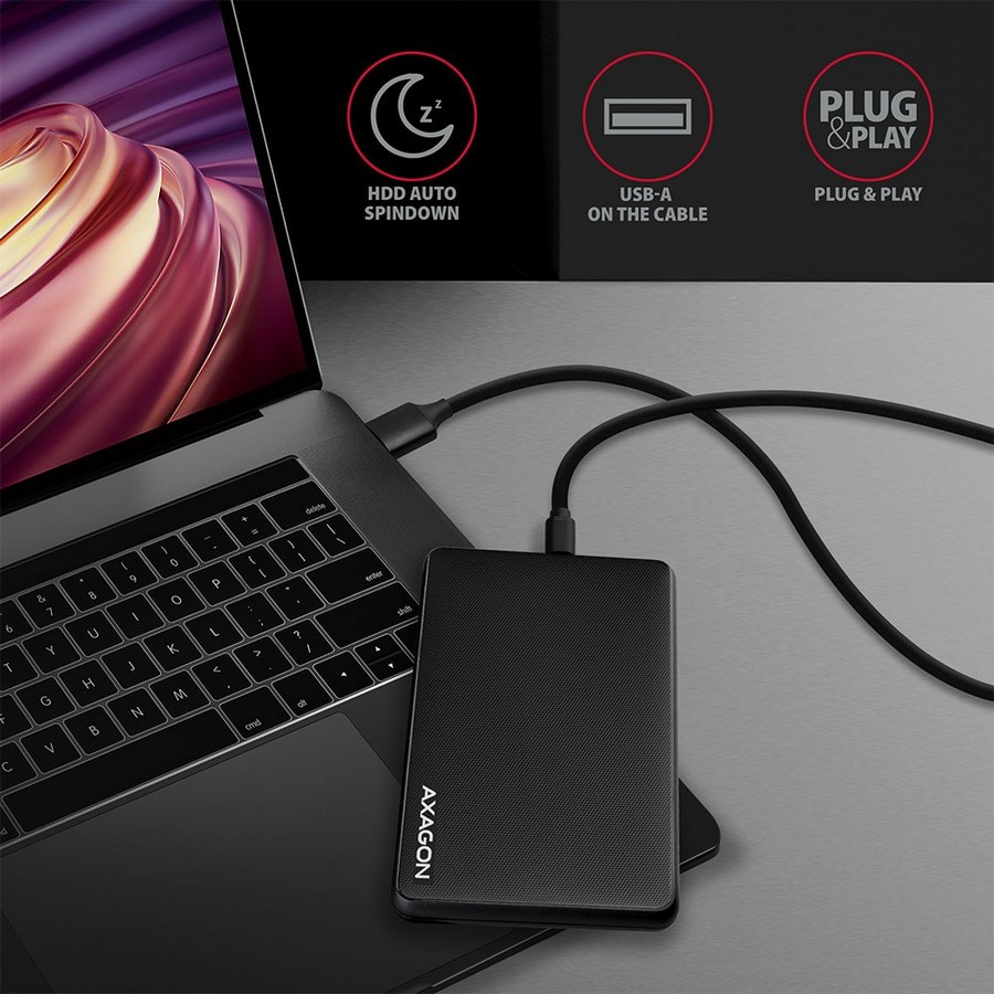 Image of 2.5" HDD SSD külső ház mobilrack USB-C 3.2 Gen1 fekete csavarmentes AXAGON (EE25-SLC)
