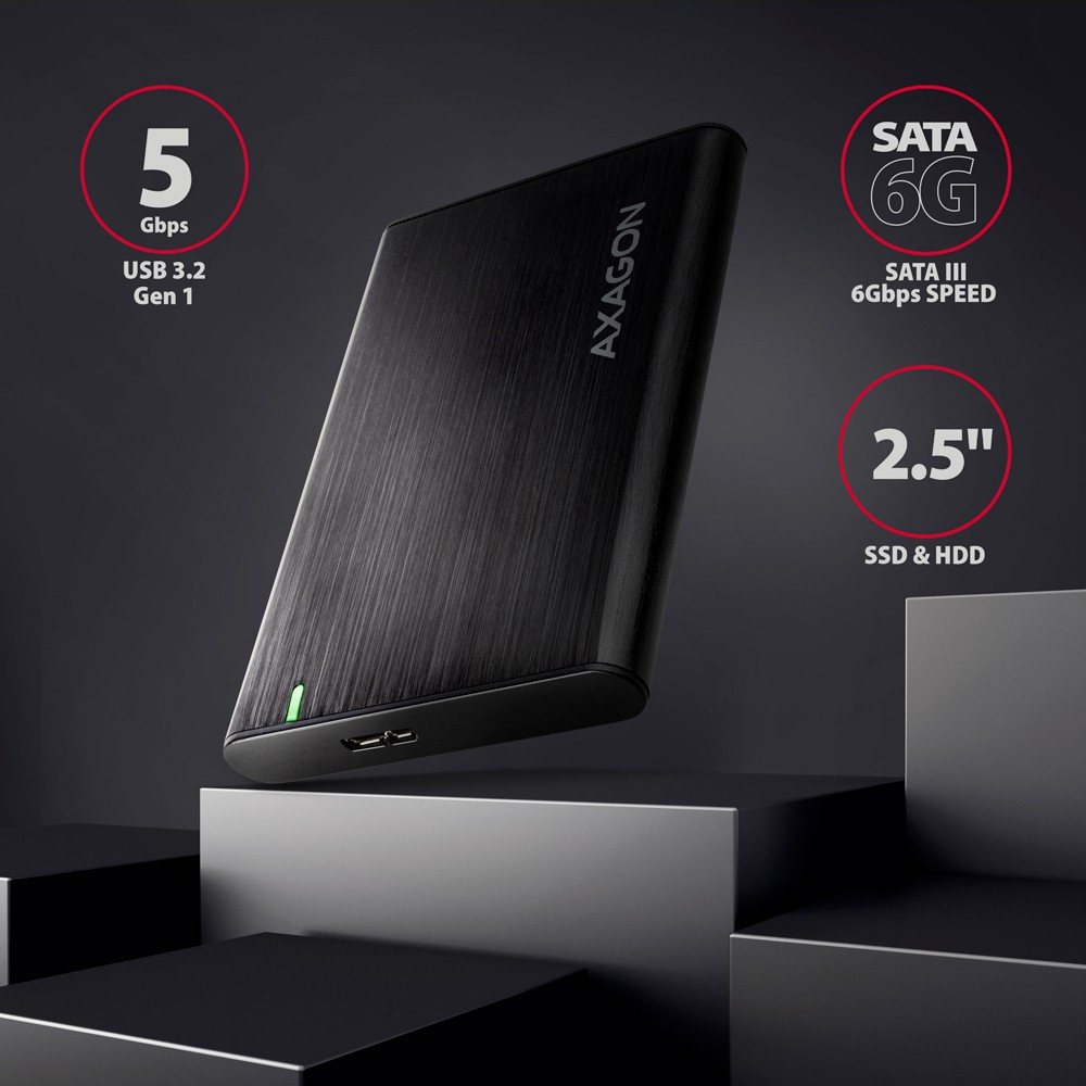 Image of 2.5" HDD SSD külső ház mobilrack microUSB-B 3.2 Gen 1 fekete csavarmentes AXAGON (EE25-A6M)