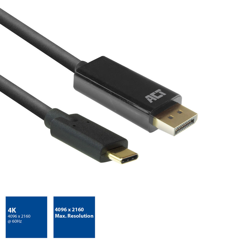 Image of USB-C 3.2 Gen1 / DisplayPort kábel 2m fekete 4K ACT (AC7325)