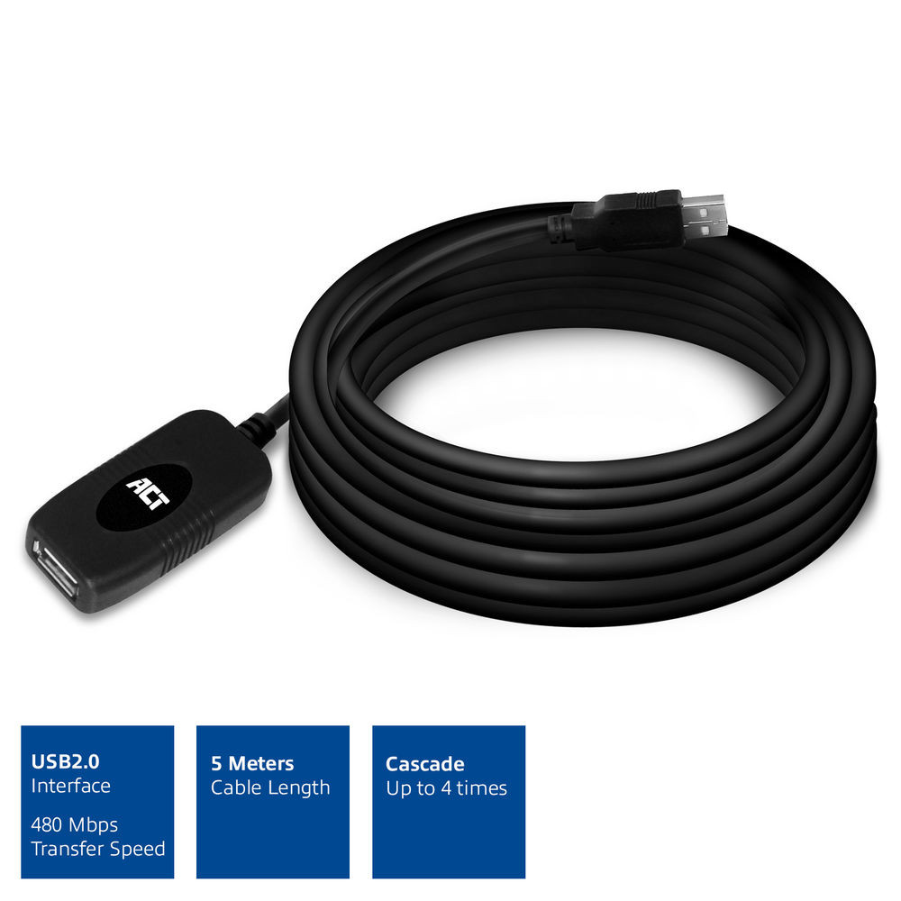 Image of USB hosszabbító kábel jelerősítős 5m fekete ACT (AC6005)