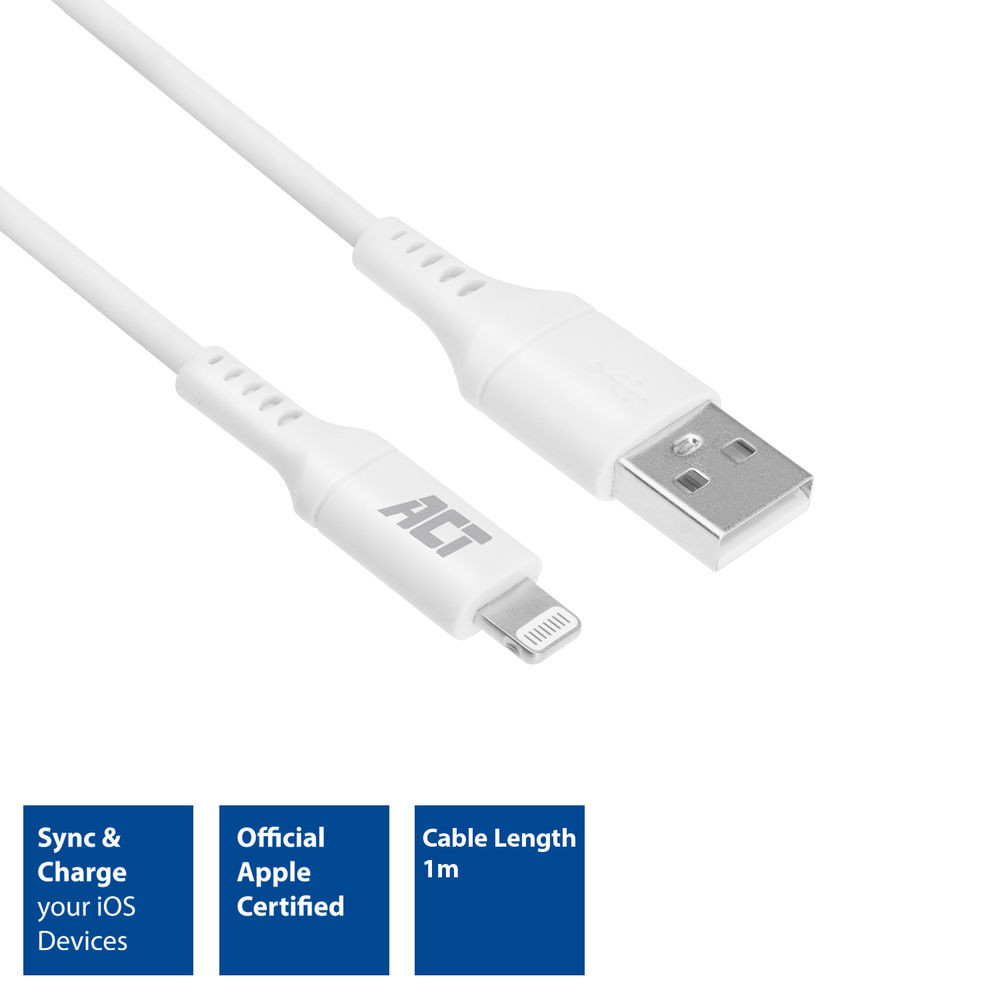 Image of USB / Lightning Mfi kábel 1m fehér ACT (AC3011)