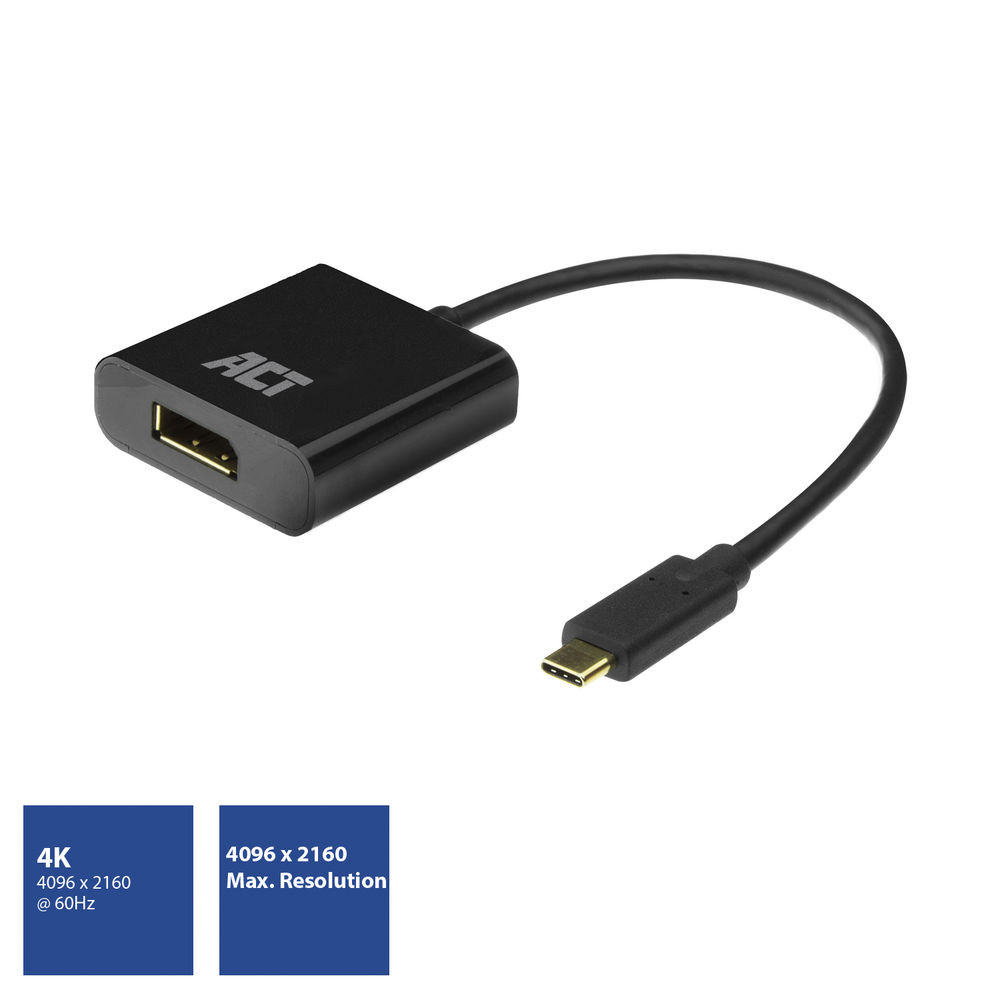 Image of USB-C 3.2 Gen1 / DisplayPort adapter kábel 0.15m fekete 4K ACT (AC7320)