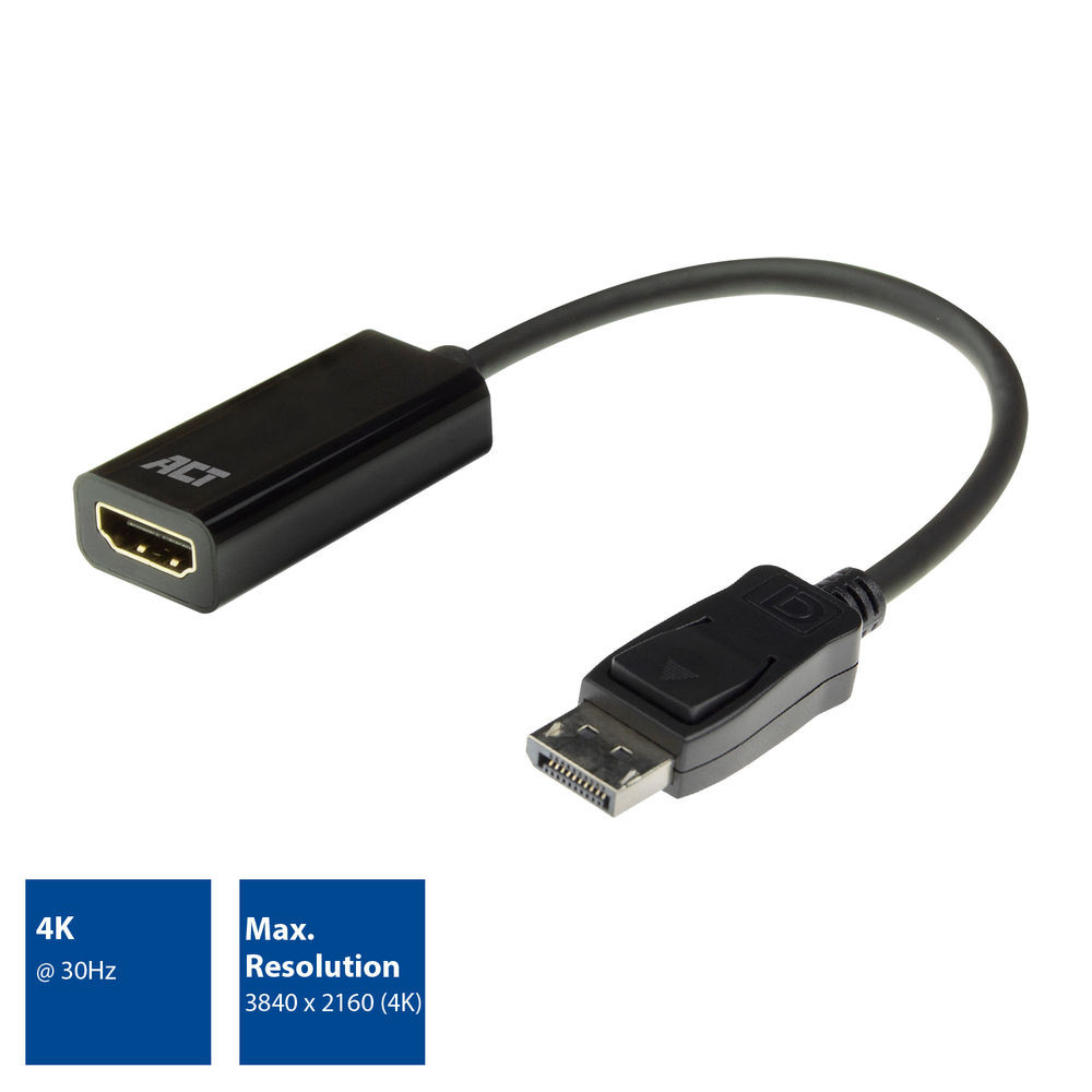 Image of DisplayPort / HDMI adapter kábel 0.15m fekete 4K ACT (AC7555)