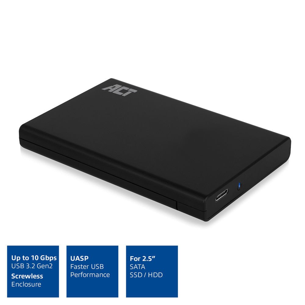 Image of 2.5" HDD SSD külső ház mobilrack USB-C/USB3.2 Gen2 csavarmentes fekete ACT (AC1225)