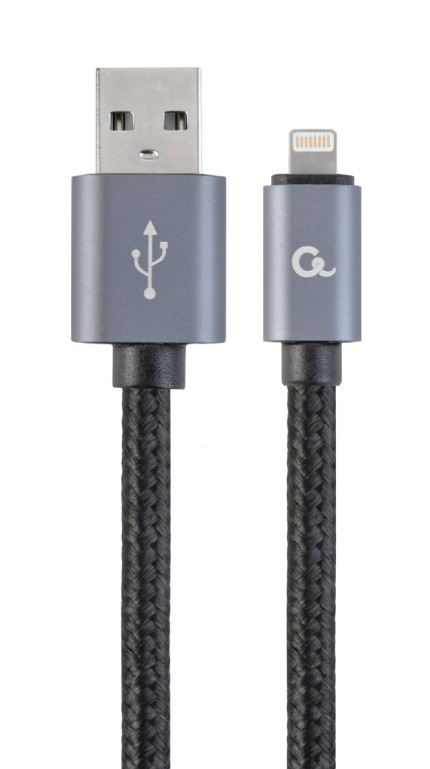 Image of USB / Lightning töltő kábel 1.8m fekete fonott Gembird (CCB-mUSB2B-AMLM-6)