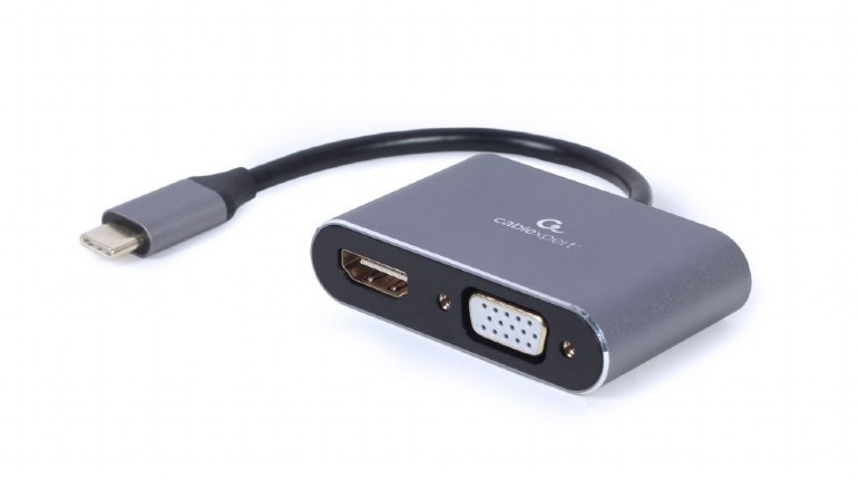 Image of USB-C / HDMI+VGA D-sub adapter kábel 0.15m szürke Gembird (A-USB3C-HDMIVGA-01)