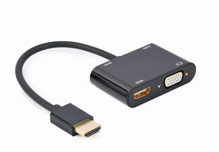 Image of HDMI / HDMI+VGA+audio anya adapter kábel 0.15m fekete Gembird (A-HDMIM-HDMIFVGAF)