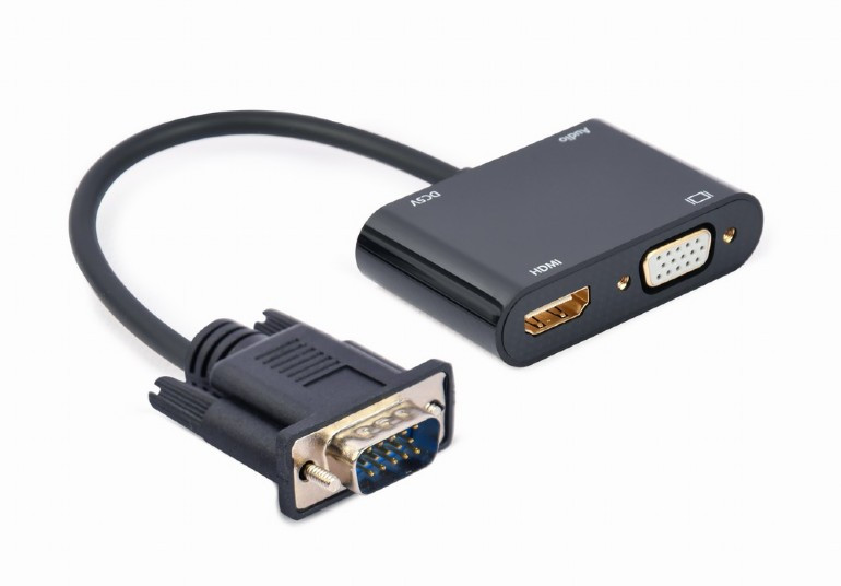Image of VGA / HDMI+VGA+audio anya adapter kábel 0.15m fekete Gembird (A-VGA-HDMI-02)