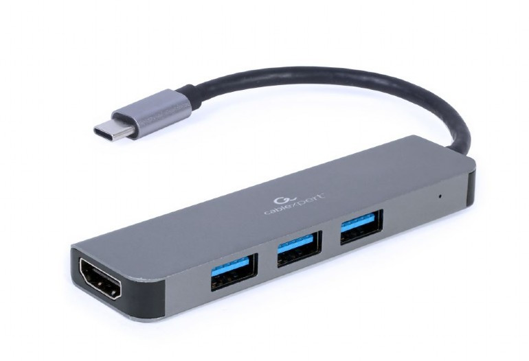 Image of Notebook dokkoló USB-C 4 portos szürke Gembird (A-CM-COMBO2-01)