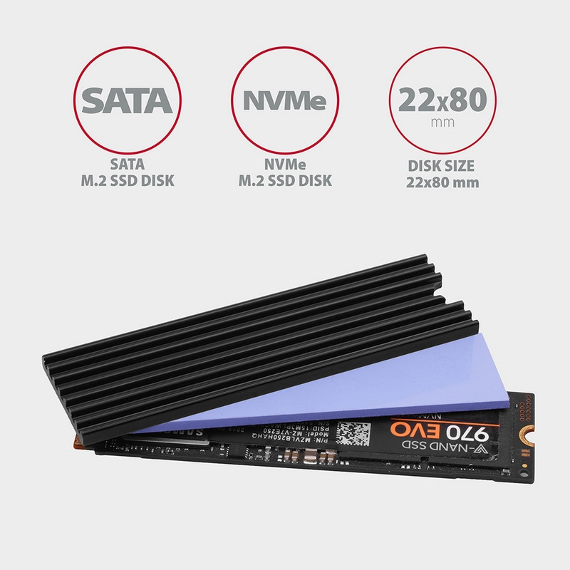 Image of M.2 SSD hűtő passziv fekete 3mm AXAGON (CLR-M2L3)