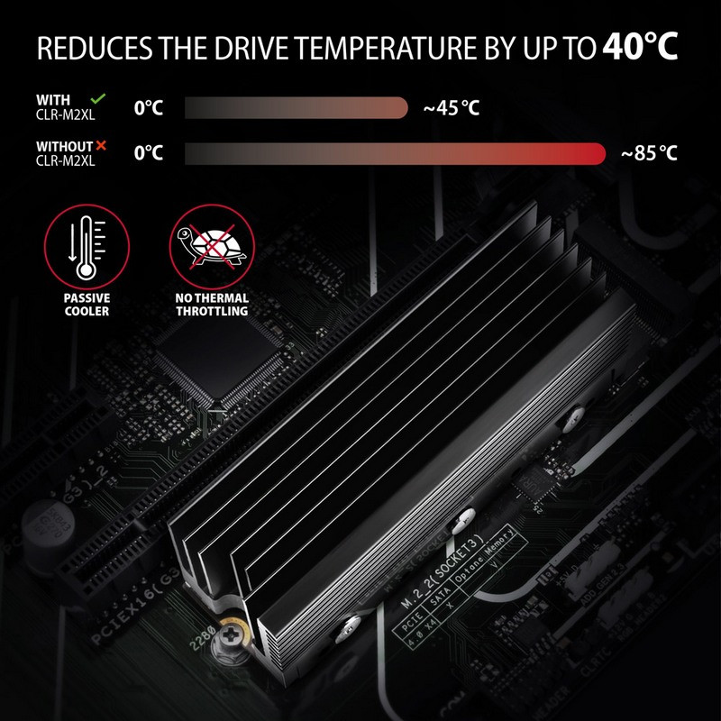 Image of M.2 SSD hűtő passziv fekete 36mm AXAGON (CLR-M2XL)