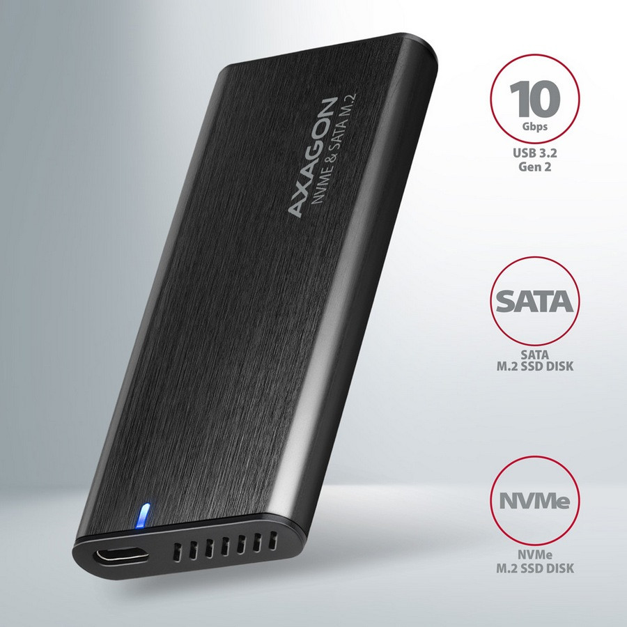 Image of NVMe/SATA M.2 SSD külső ház mobilrack USB/USB-C 3.2 Gen2 fekete AXAGON (EEM2-SB2)