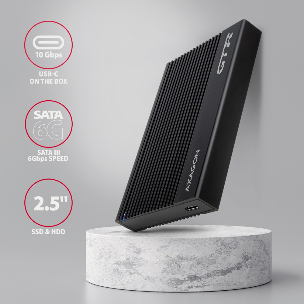 Image of 2.5" HDD SSD külső ház mobilrack USB-C 3.2 Gen2 fekete AXAGON (EE25-GTR)