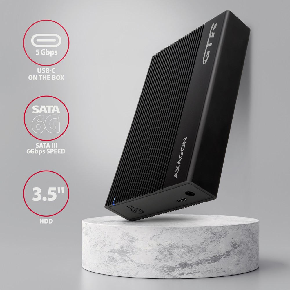 Image of 3.5" HDD SSD külső ház mobilrack USB/USB-C 3.2 Gen1 fekete AXAGON (EE35-GTR)