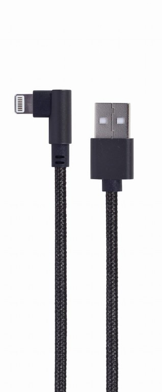 Image of USB / Lightning adat és töltőkábel 0.2m fekete derékszögű Gembird (CC-USB2-AMLML-0.2M)