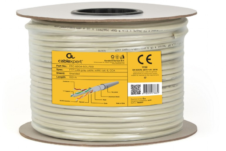Image of CAT6 FTP LAN kábel 100m szürke solid Gembird (FPC-6004-SOL/100)