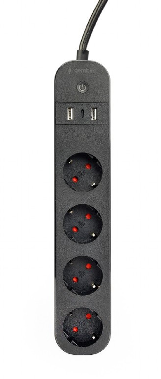 Image of Okos hosszabbítós elosztó 4 aljzat USB/USB-C wifi fekete Gembird (TSL-PS-S4U-01)