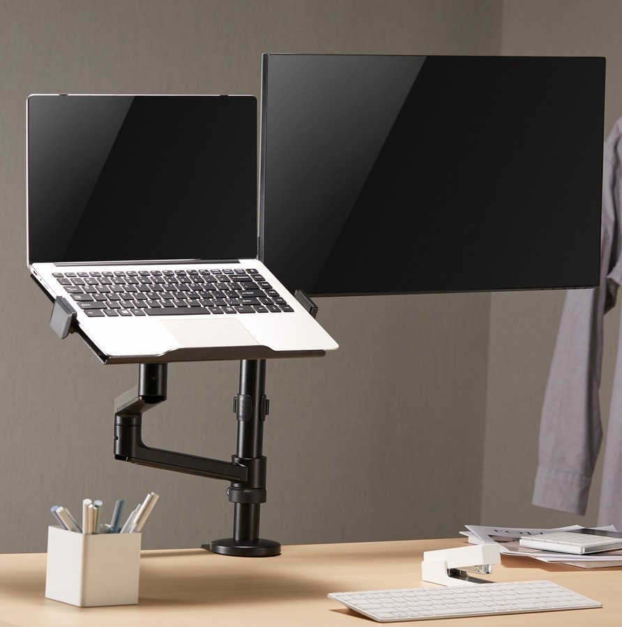 Image of Asztali monitor tartó notebook tálcával ergonómikus 32" fekete Gembird (MA-DA-04)