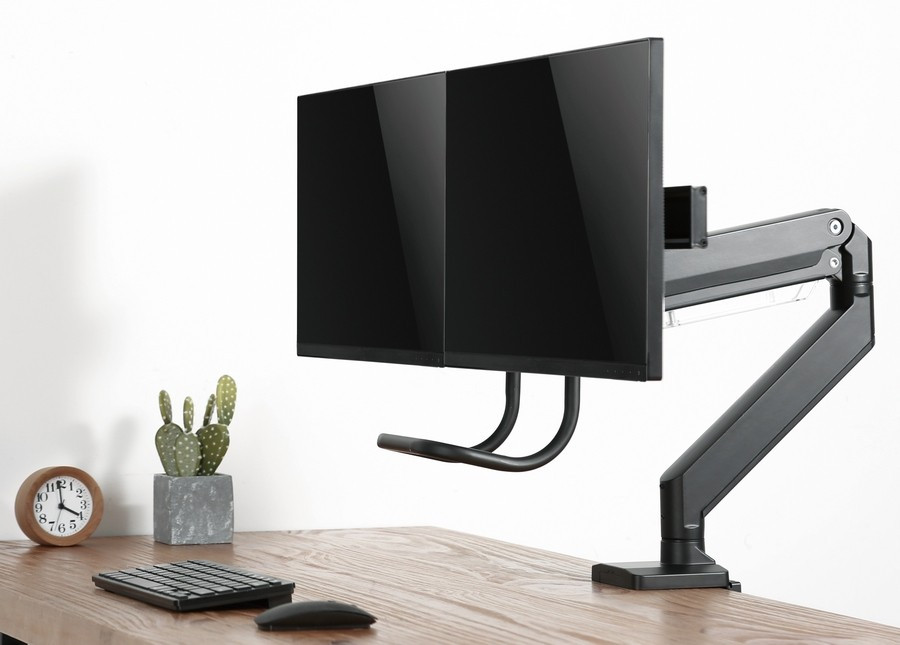 Image of Asztali tartó 2 monitorhoz gázrugós ergonómikus 32" fekete Gembird (MA-DA2-04)