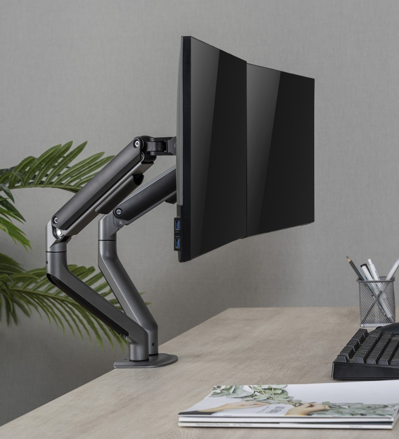 Image of Asztali monitor tartó 2 karos gázrugós ergonómikus 32" szürke Gembird (MA-DA2-05)