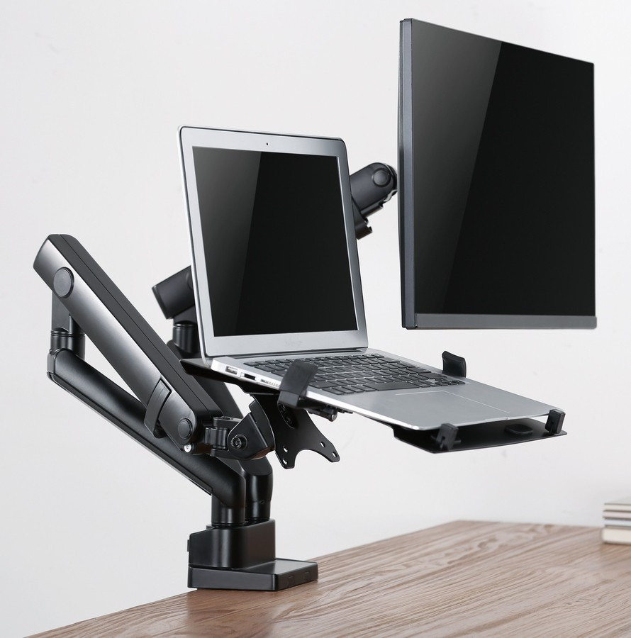 Image of Asztali monitor tartó notebook tálcával ergonómikus 32" fekete Gembird (MA-DA3-02)